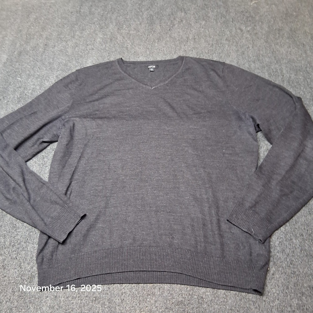 APT 9 Lightweight Wool Blend Sweater Mens Size XL V Neck Dark Gray / Black